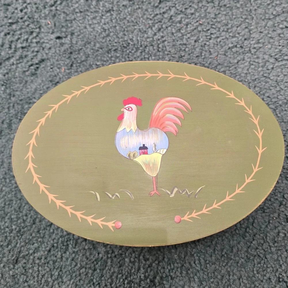 Vintage‎ Russ Primitive Folk Art Nesting Shaker Boxes 4 Rooster Farmhouse Green
